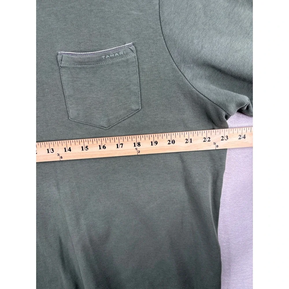 Tahari Mens XL Olive Green Cotton Short Sleeve Pocket Polo Shirt Classic Fit